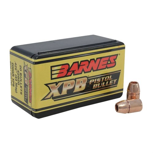 BARNES XPB 44 kaliber (0.429") pistolkuler tilbyr overlegen penetrasjon, ekspansjon og energioverføring, ideelle for jakt og selvforsvar.