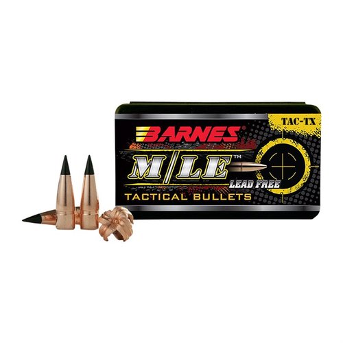 BARNES TAC-TX™ 30 kaliber kuler gir presisjon, kontrollert dobbel-diameter ekspansjon og bedre vektbevaring enn blykuler, perfekt for alle avstander.
