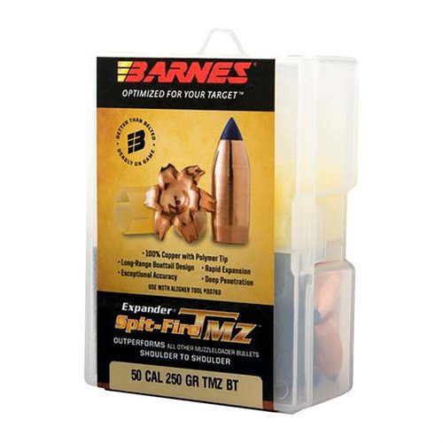 BARNES SPIT-FIRE TMZ BULLETS gir eksepsjonell presisjon og kraft, perfekt for jakt med sin 50 caliber (0.510") design og 290GR vekt. 15 per boks.