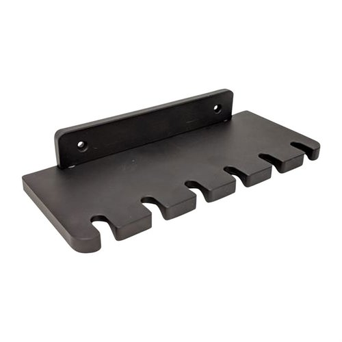 Organiser rengjøringsstengene dine med AREA 419s veggmonterte lagringshylle i 6061-T6 aluminium, plass til 6 stenger og 12 jags eller børster.