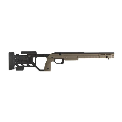 KRG Whiskey-3 Chassis tilbyr presis aluminium bedding, verktøyløse justeringer, utmerket ergonomi og tilpasningsmuligheter for Tikka T3/T3x rifler.