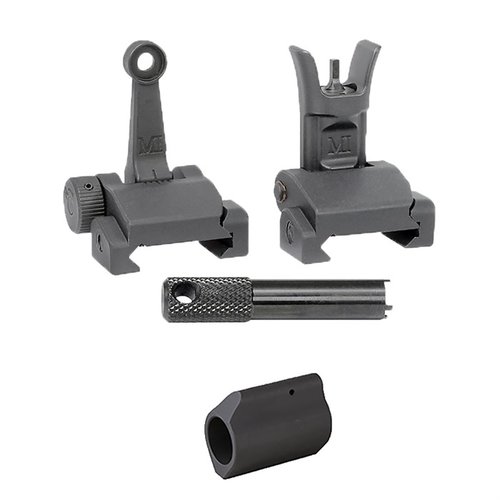 Midwest Industries AR-15 gasblokk med flip-up kampsikter gir en solid og pålitelig sikringsløsning, perfekt for skyttere som trenger backup ved optikkfeil.