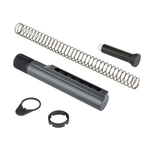 AR-15 Military-Spec Buffer Tube er laget av holdbart 6061 T6 aluminium, inkludert nødvendige deler og en begrenset livstidsgaranti, laget i USA.