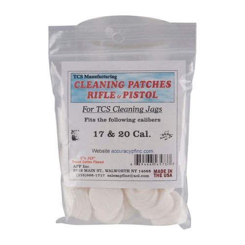 TCS CLEANING PATCHES i 100% bomullsfleece gir optimal passform for 22-45 kaliber og 28-10 gauge våpen, og sikrer effektiv rengjøring med TCS jags.