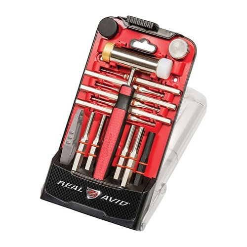 ACCU PUNCH SET fra REAL AVID gjør det enkelt og sikkert å fjerne og installere gun pins med ergonomisk hammer og presise hex-handle punches.