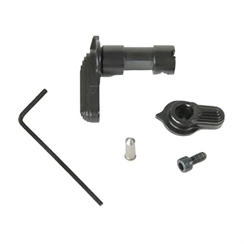 Geissele Posi-Lock Ambidextrous Safety gir en sikker og taktil følelse ved aktivering, lett tilgjengelig med begge hender, laget av rustfritt stål for pålitelighet.