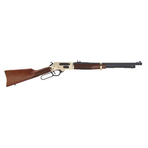 Henry Side Gate 45-70 Lever Rifle har et klassisk design med både tube magasin og side-luke for enkel lasting, laget av herdet messing og vakker amerikansk valnøtt.