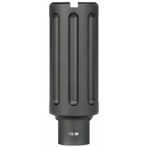BLAST CAN 9MM 1/2-36 fra MIDWEST INDUSTRIES dirigerer munnblasten fremover, laget av 6061 aluminium og hardcoat anodisert for langvarig bruk. Passer til 9mm AR.