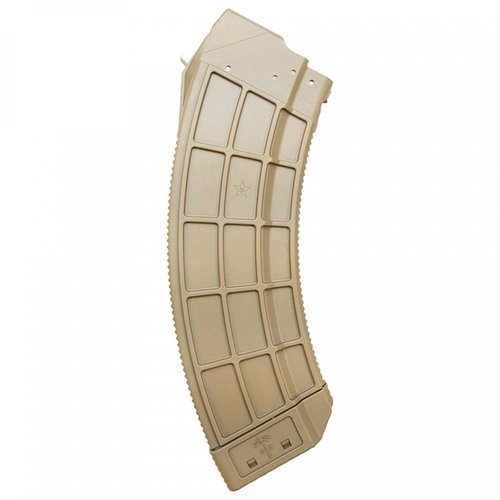 US PALM AK 30-round magasin med rustfritt stål latch cage gir pålitelig lasting, lavfriksjons polymer follower og solid grep under bruk, tilgjengelig i svart og FDE.