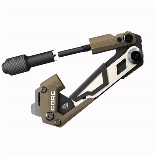GUN TOOL CORE AR15 er et kompakt verktøy for AR15, ideelt for å fjerne karbon, rydde i fastkjørte pinner og justere optikk, lett å bære med karabin.