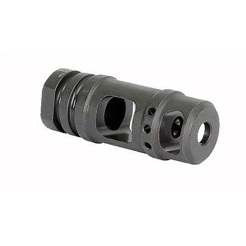 AR-15 to-kammer muzzle brake reduserer rekyl med sitt store design, laget av verktøystål med fosfatfinish, 1/2-28 gjenger og livstidsgaranti.