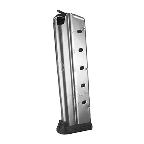 Tripp Research 1911 10R-9mm-RG magasin har 10 skudd kapasitet, optimal fôring, og er laget av rustfritt stål for pålitelighet og holdbarhet.