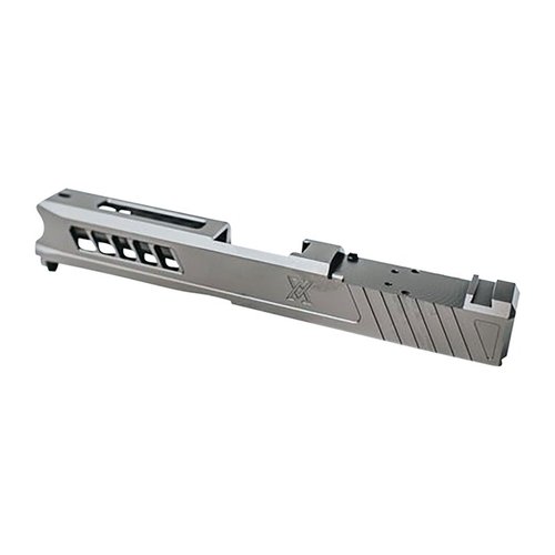 AXIOM SLIDE for Glock 43/43X er laget av 17-4ph rustfritt stål, har RMSc-kutt, anodisert deksel og er tilgjengelig i Stealth Grey og Black DLC.