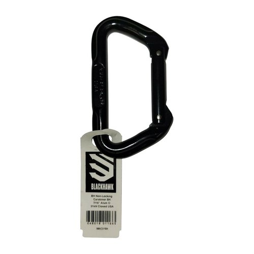 NON-LOCKING CARABINER fra BLACKHAWK er laget av lett aluminium og har en D-form for styrke og pålitelighet, perfekt for jakt og friluftsliv.