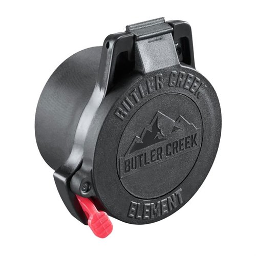 Butler Creek Element Scope Caps er robuste med en multi-flex sleeve, og inkluderer en flip-out dope disk for vind- og høydeinformasjon.