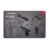 TEKMAT Pistol Gun Cleaning Mat beskytter våpenets finish under rengjøring, har en detaljert partsdiagram, og har en sklisikker bakside for stabilitet.