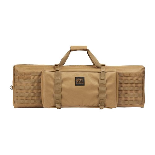 STANDARD SINGLE TACTICAL RIFLE CASE fra BULLDOG CASES har en glidelås riflekompartiment med justerbare Velcro-fester, ekstra rom for tilbehør og magasiner, samt polstret skulderstropp.