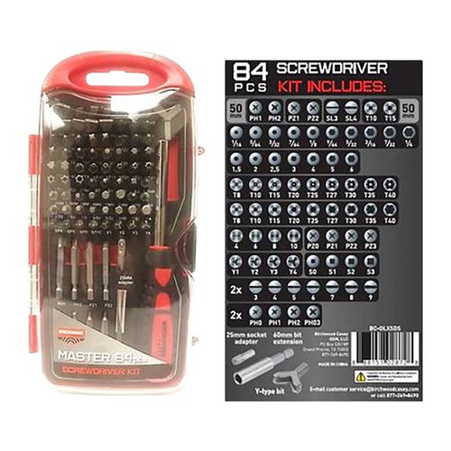 MASTER SCREWDRIVER SET med 84 deler gir deg et komplett utvalg av skrutrekkere, inkludert Slotted, Philips, Torx og mer for alle dine behov.