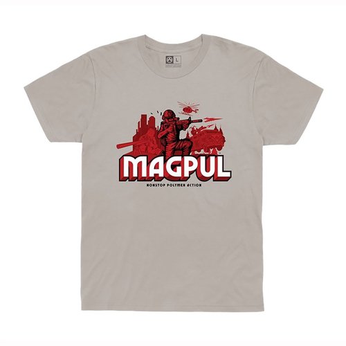 NONSTOP POLYMER ACTION COTTON T-SHIRT fra MAGPUL er laget av 100% kammet ring-spun cotton, har en komfortabel passform og holdbare sømmer, perfekt for action-entusiaster.