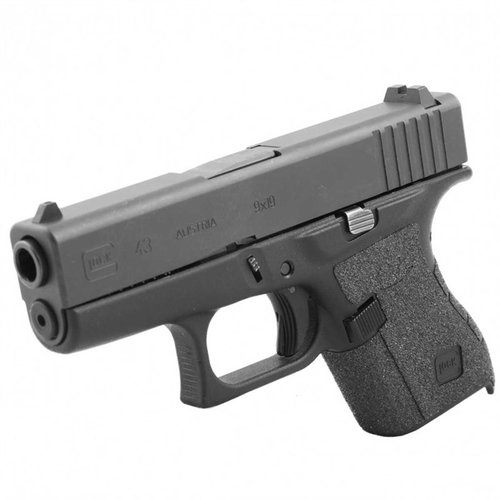 Talon Grip Tape til Glock G43 forbedrer grep og kontroll, er lett å påføre, og dekker viktige områder med gummierte eller granulerte teksturer.