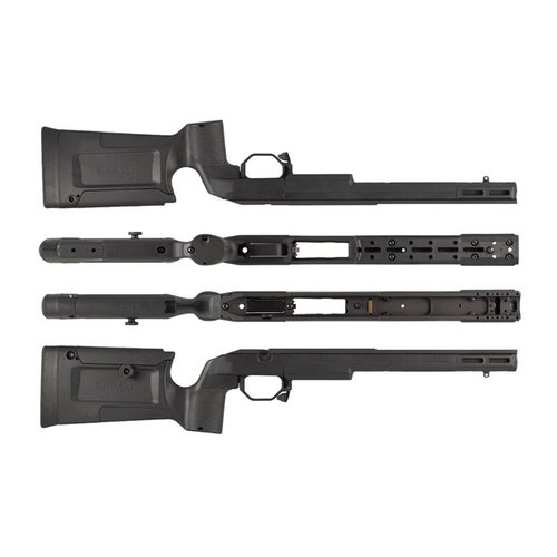 TIKKA T3X Bravo Chassis er lett, komfortabel og modulær, med presis bedding, ergonomiske justeringer og kompatibilitet med AICS-magasiner.