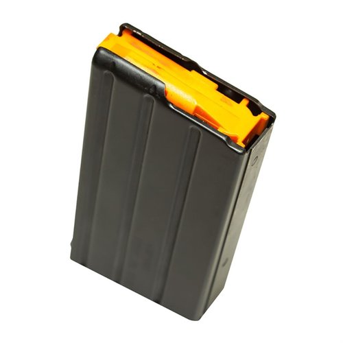 .350 Legend magasin for AR-15, laget av rustfritt stål med svart finish, anti-tilt follower for pålitelig mating, tilgjengelig i 5- eller 10-runders kapasitet.