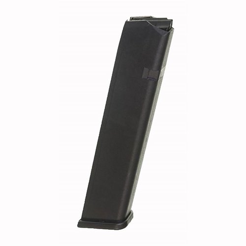 Disse 25-runders polymermagasinene for Glock 17/19/26 gir økt kapasitet, er laget av holdbar Zytel, og har en svart finish for optimal ytelse.