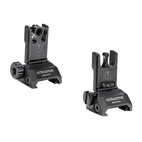 Ultradyne C2 Folding Front and Rear Sight Combo gir presisjon med enkel justering av vind og høyde, rask måletakelse med 12MOA, og holdbar konstruksjon.