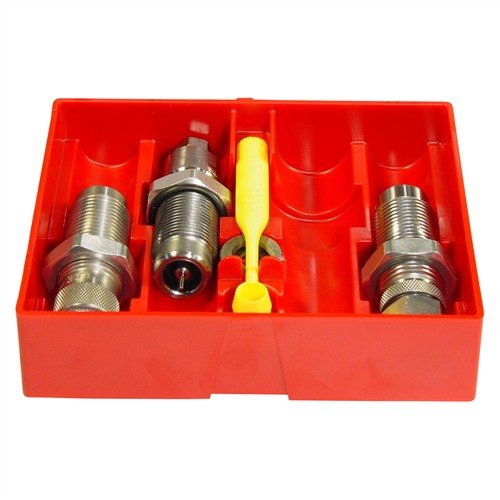 PISTOL CARBIDE 3 DIE SET for 380 AUTO inkluderer Carbide Full Length Sizing Die, Bullet Seating Die og Powder Thru Expanding Die, uten behov for sizing lube.