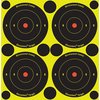 SHOOT-N-C® TARGET, 3" BULLSEYE, 48 PACK gir umiddelbar synlighet av treff med fluorescerende halo, selvklebende bakside og flere målestørrelser.
