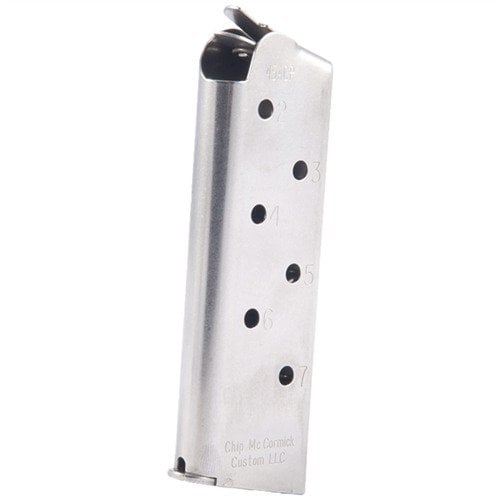 Chip McCormick 1911 Officer 7RD .45 ACP magasin gir ekstra kapasitet og pålitelig mating med avansert feed lip-geometri og Wolff-fjærer for optimal ytelse.