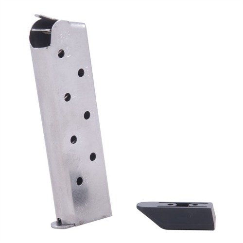 Chip McCormick 1911 8RD .45 ACP magasiner tilbyr ekstra kapasitet og pålitelig mating, laget av rustfritt stål med matte overflater og Wolff-fjærer.