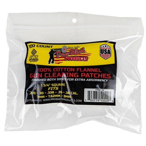 .270-.38 CAL. 100CT. PATCHES fra PRO SHOT PRODUCTS, INC gir deg pålitelige og effektive rengjøringsløsninger for presisjonsskyting og vedlikehold av våpen.