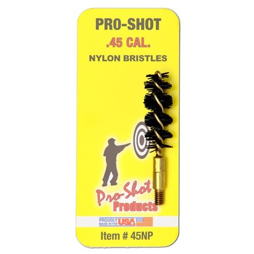 .45 CALIBER NYLON PISTOL BRUSH er ideell for effektiv rengjøring av pistolens indre, med slitesterke nylonbust som fjerner smuss uten å skade løpet.