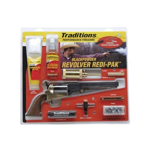 Traditions 1851 Navy Redi-Pack .44 Cal med 7,5" blued octagonal barrel gir deg en autentisk opplevelse med høy presisjon og stil i hvert skudd.