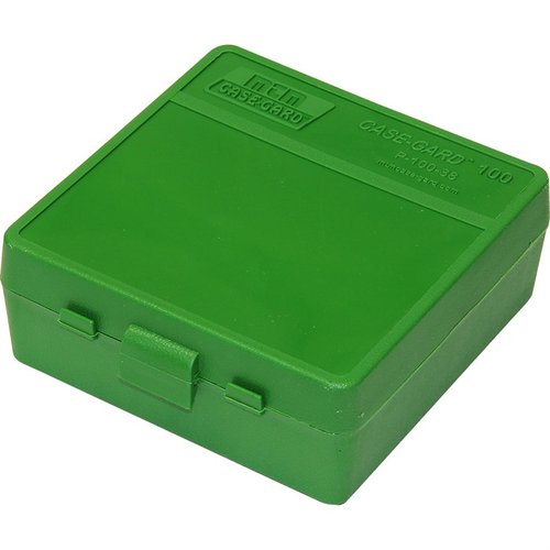 MTM Ammo Box 100 Round Flip-Top 38 - 357 tilbyr solid beskyttelse og enkel tilgang til ammunisjon, perfekt for skyting og oppbevaring.