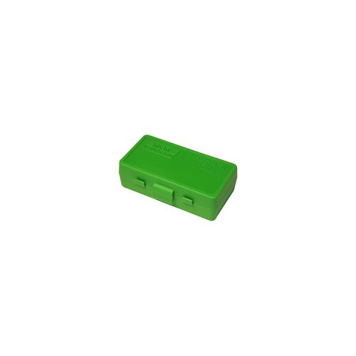 MTM Ammo Box 50 Round Flip-Top for 25 ACP og 32 LC tilbyr sikker oppbevaring, enkel tilgang og er laget av slitesterkt materiale for langvarig bruk.