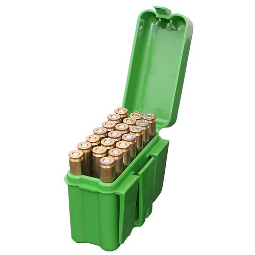 MTM Ammo Box 20 Round Belt Style er ideell for 300 Winchester Mag, 45-70 og 7mm Rem. Den tilbyr enkel organisering og trygg oppbevaring av ammunisjon.