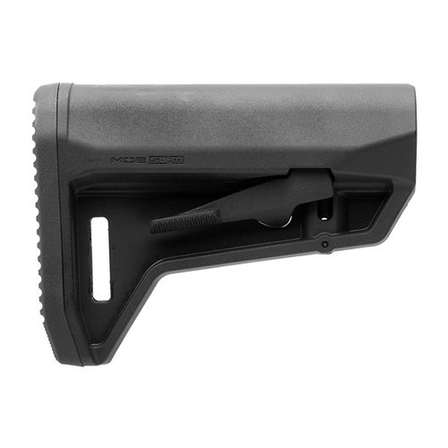 MOE SL-M Carbine Stock fra MAGPUL tilbyr en kompakt, lett og robust løsning med ambidextrous justering, non-slip gummifor og M-LOK QD sling festepunkt.