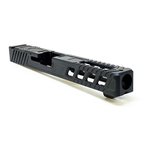 Marksman V4 G34-slide i 17-4 rustfritt stål gir langvarig ytelse, RMR-kompatibilitet, og QPQ Nitride-finish for slitestyrke og korrosjonsbeskyttelse.