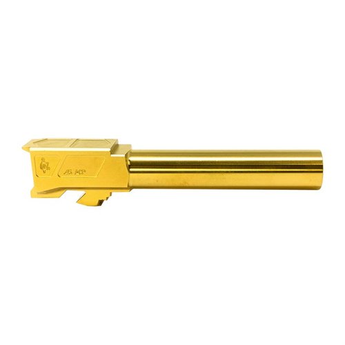 Match Grade Crowned Barrel for Glock 21 er laget av 416R rustfritt stål, med TiN-belegg for bedre slitestyrke og presisjon, og passer til 3. og 4. generasjons Glock 21.