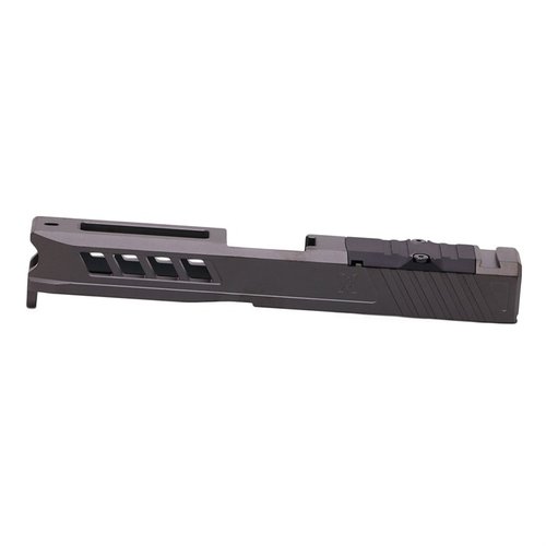 AXIOM SLIDE for Glock 19 er laget av 17-4ph rustfritt stål, har RMR-kutt for optikk, aggressive front og bak serrasjoner, tilgjengelig i flere finish.