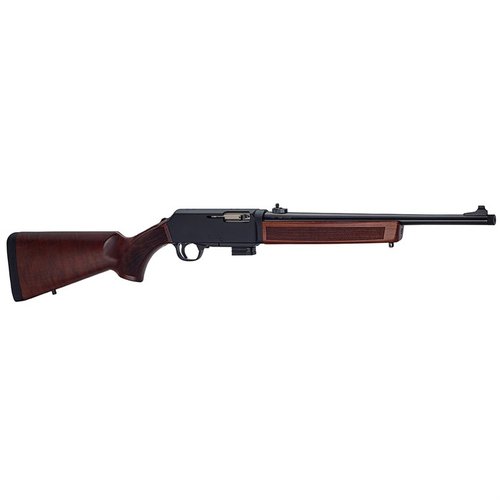 HOMESTEADER 9mm er en semi-automatisk karabin med tilpasning for flere magasiner, inkludert 5- og 10-runders Henry magasiner, perfekt for beskyttelse og forsyning.