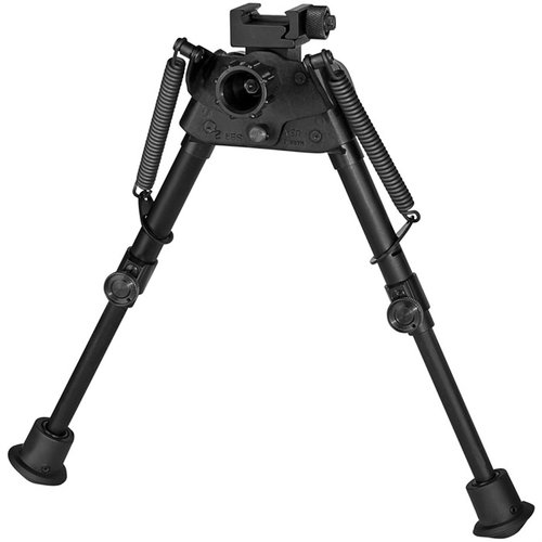 S-BR2P BIPOD fra HARRIS er ultralett (13 oz), justerbar fra 6" til 9", har selvnivellerende ben og festes direkte til Picatinny Rail for stabil skyting.