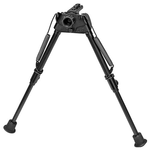 S-L-MLOK BIPOD fra HARRIS er ultralett (12.6 oz), justerbar fra 9" til 13", og har swivel-funksjon for ujevnt terreng, ideell for liggende skyting.