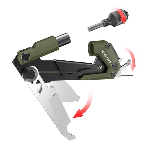 Gun Tool CORE er et kompakt verktøy som enkelt bytter choke tubes, fjerner fastkjørte pinner og justerer optikk, perfekt for seriøse skyttere.