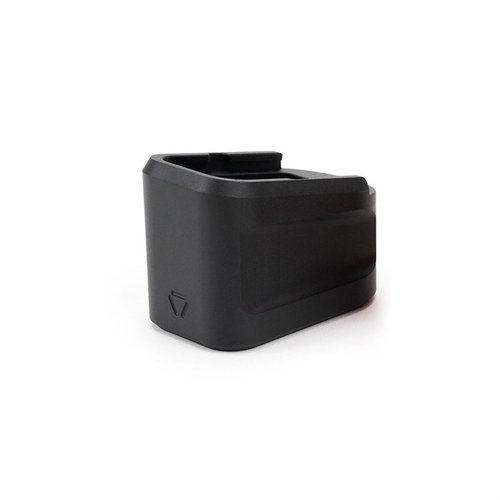 Strike Industries Aluminum Extended Magazine Plate for GLOCK G19 gir 5 ekstra 9mm patroner, laget av 6061-T6 aluminium for enkel påfylling og sikkerhet.
