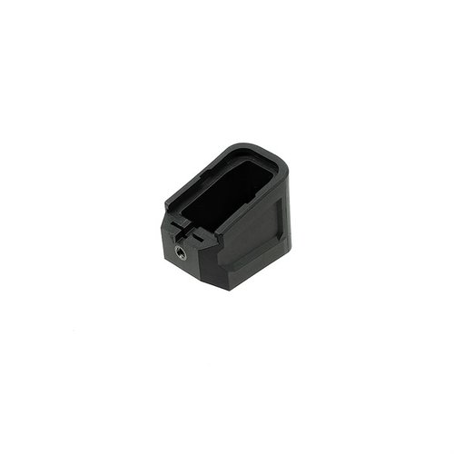 Strike Industries Extended Magazine Plate for GLOCK™ G19 gir +5 skuddkapasitet, lav drag-design og en sikker stål-låseplate for pålitelighet.