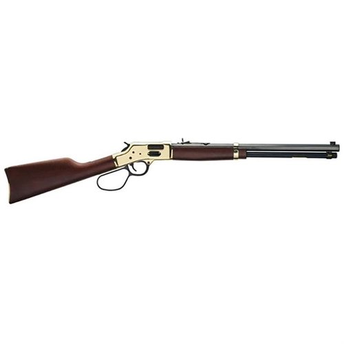BIG BOY BRASS er en pålitelig rifle med 20" oktagonal løp, justerbare sikter og 10 skudds magasin, perfekt for både jakt og sportsskyting.
