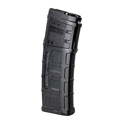 Heresy Design 9mm magasin for Steyr AUG® har 30 skudds kapasitet, polymerkonstruksjon og er tilgjengelig for både standard og NATO stokk.